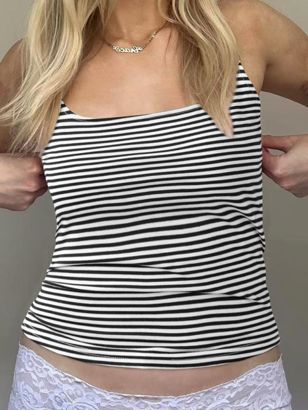 Casual Tops - Women's Pink Striped Fitted Cami Top