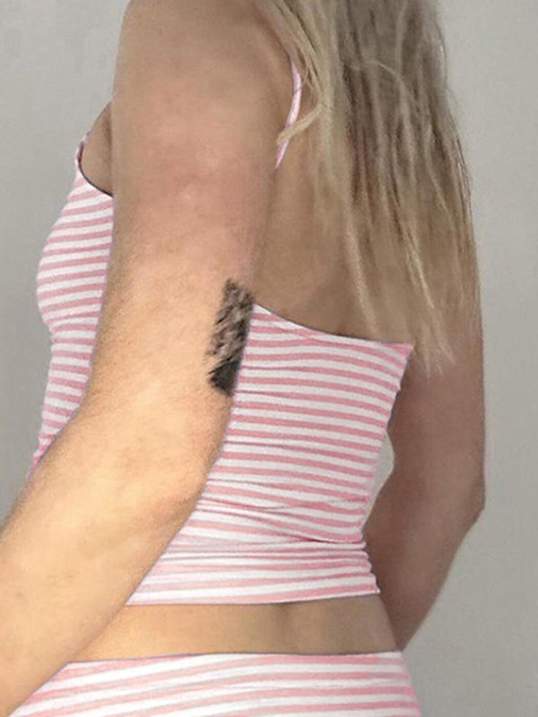 Casual Tops - Women's Pink Striped Fitted Cami Top