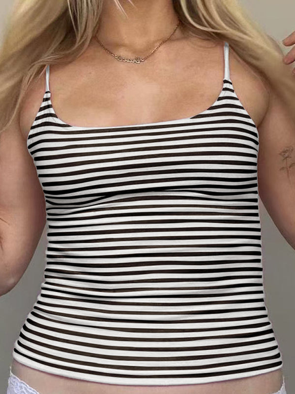 Casual Tops - Women's Pink Striped Fitted Cami Top