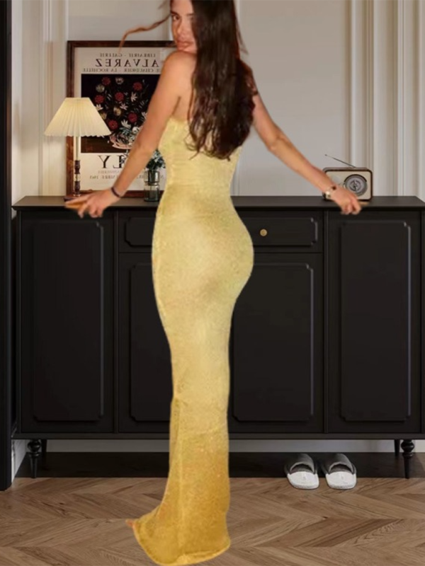 Clubbing Dresses- Women's Sleeveless Sparkle Knit Bodycon Long Dress- - Pekosa Women Fashion