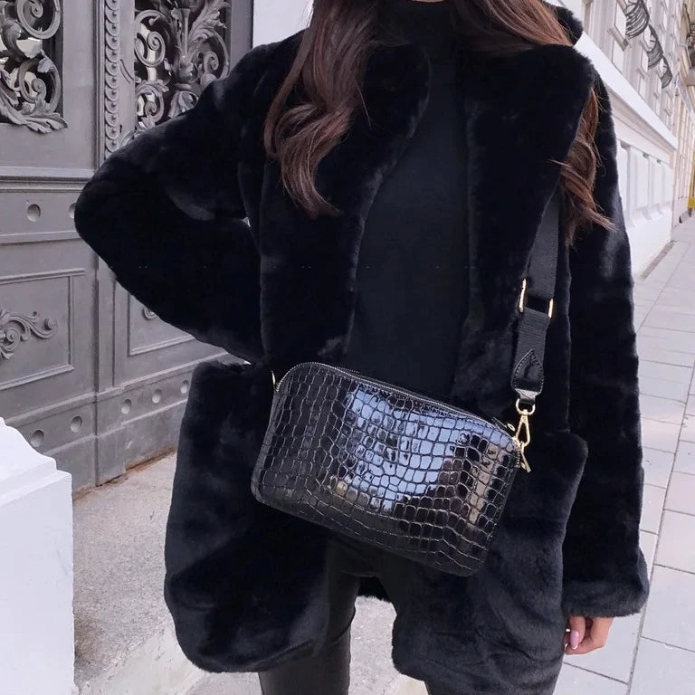 Coats - Women's Plush Faux Fur Coat Mid-Length Jacket for Women