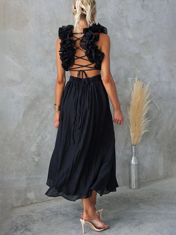 Cocktail Dresses - Backless Tea-length Dress with Adjustable Lace-Up for Cocktails