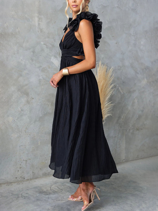 Cocktail Dresses - Backless Tea-length Dress with Adjustable Lace-Up for Cocktails