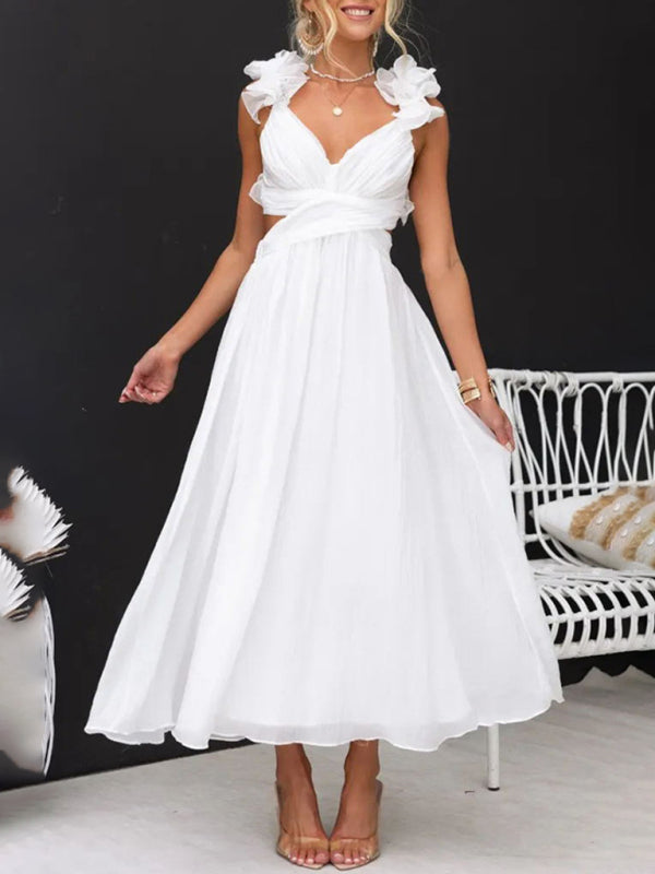 Cocktail Dresses - Backless Tea-length Dress with Adjustable Lace-Up for Cocktails