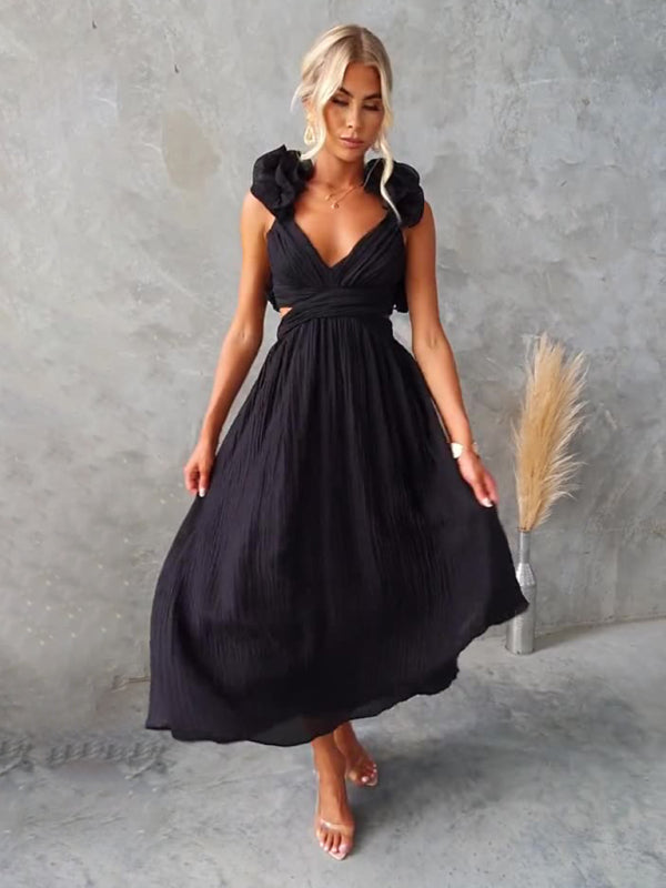 Cocktail Dresses - Backless Tea-length Dress with Adjustable Lace-Up for Cocktails