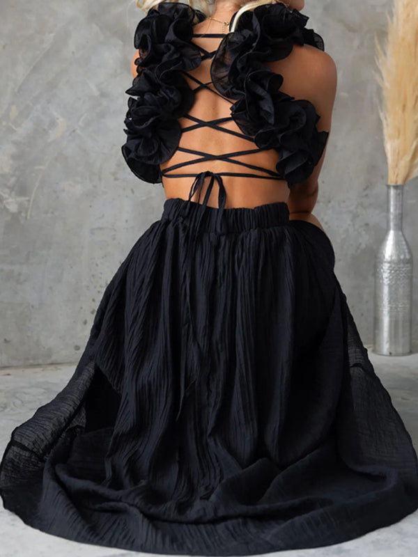 Cocktail Dresses - Backless Tea-length Dress with Adjustable Lace-Up for Cocktails