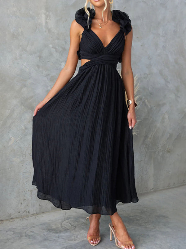 Cocktail Dresses - Backless Tea-length Dress with Adjustable Lace-Up for Cocktails
