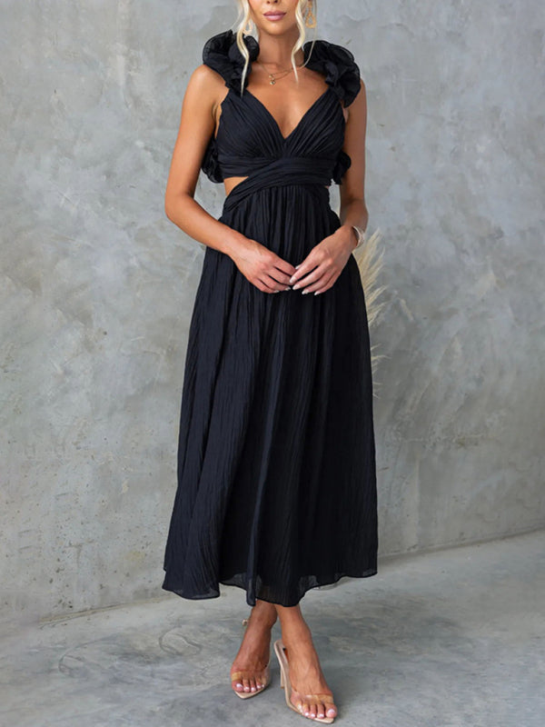 Cocktail Dresses - Backless Tea-length Dress with Adjustable Lace-Up for Cocktails