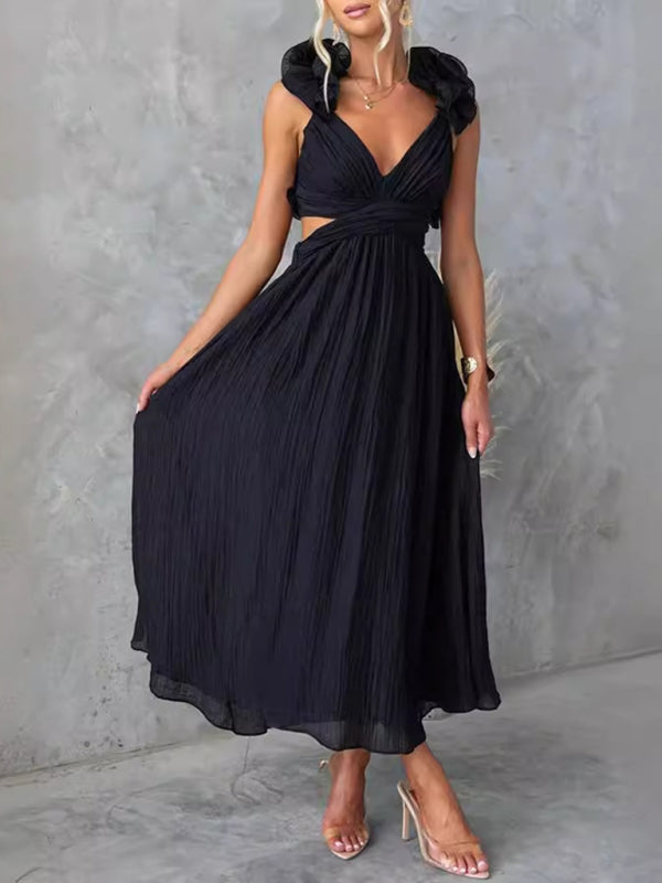 Cocktail Dresses - Backless Tea-length Dress with Adjustable Lace-Up for Cocktails