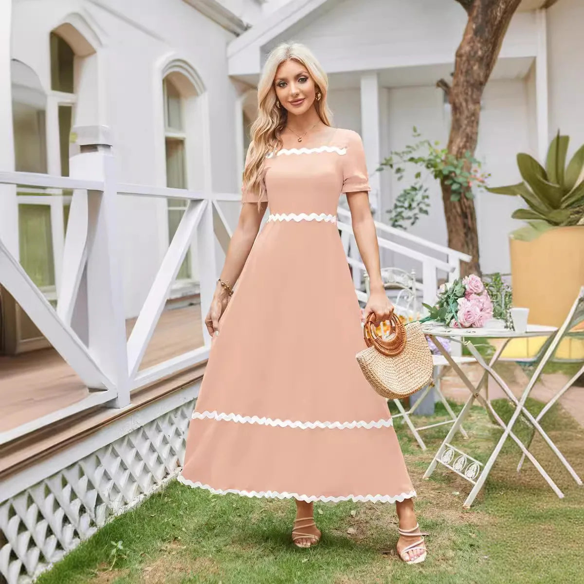 Cocktail Dresses- Square Neck Cocktail Dress for Formal Events- - Pekosa Women Fashion