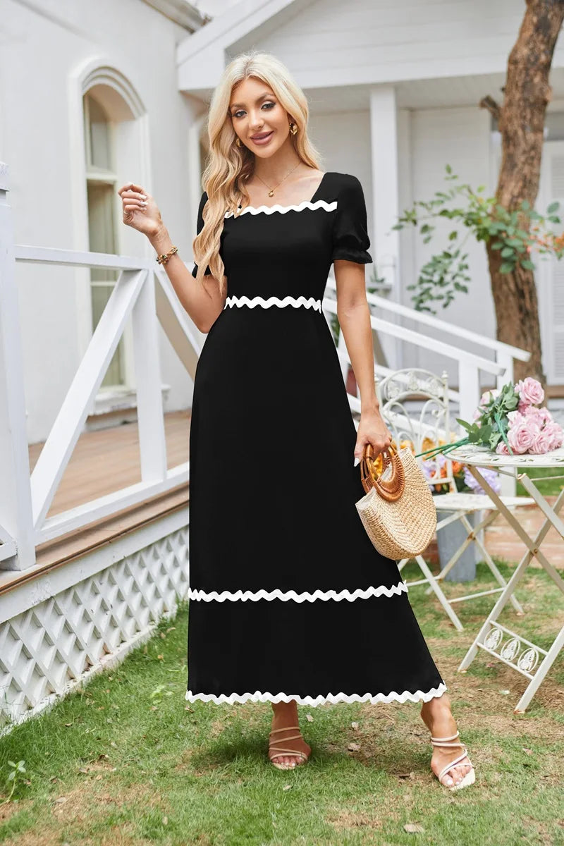 Cocktail Dresses- Square Neck Cocktail Dress for Formal Events- Black- Pekosa Women Fashion