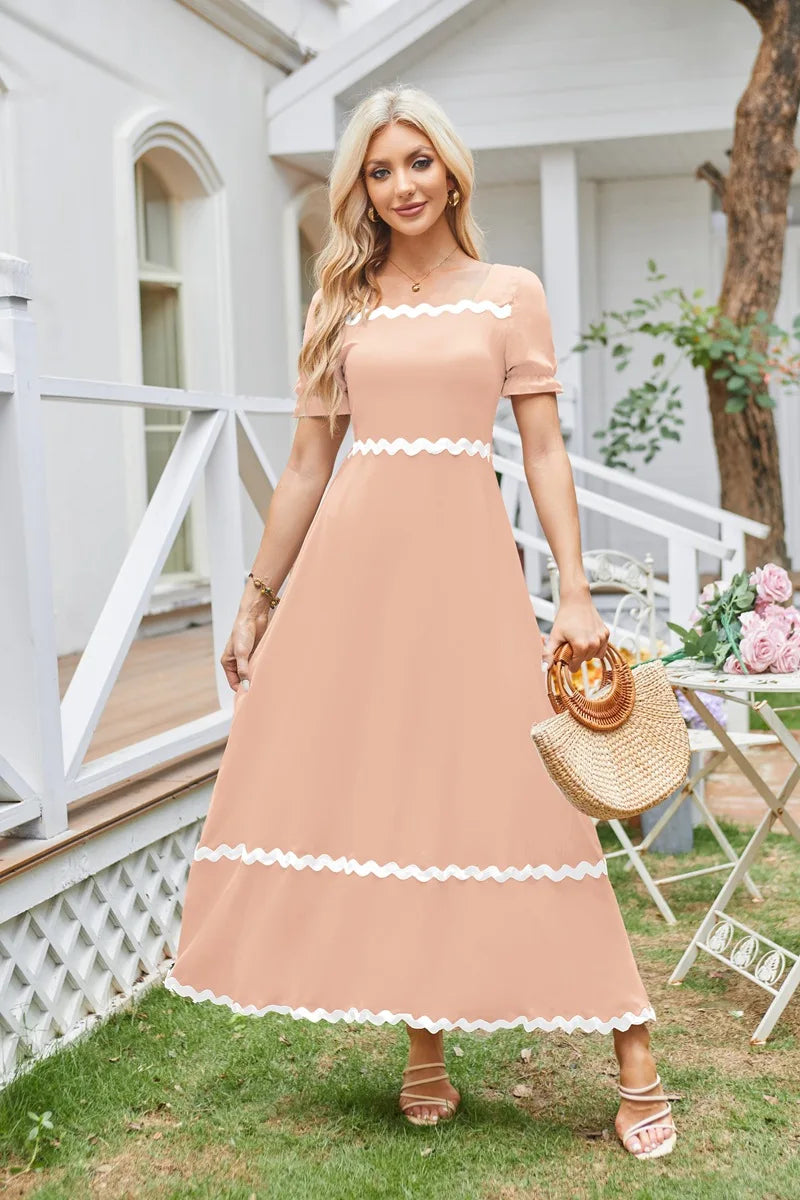 Cocktail Dresses- Square Neck Cocktail Dress for Formal Events- - Pekosa Women Fashion