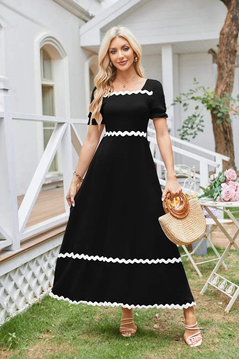 Cocktail Dresses- Square Neck Cocktail Dress for Formal Events- - Pekosa Women Fashion