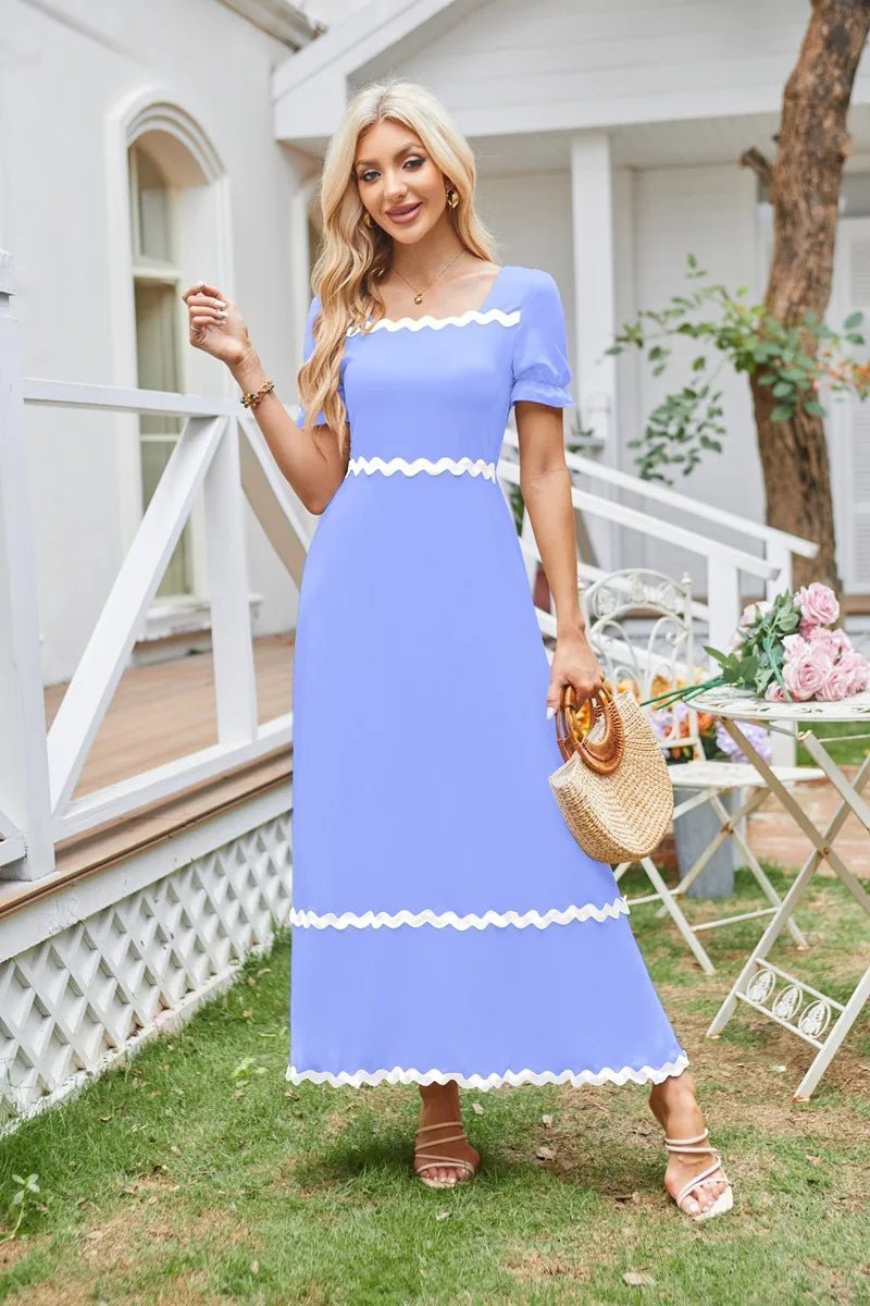 Cocktail Dresses- Square Neck Cocktail Dress for Formal Events- Sky Blue- Pekosa Women Fashion