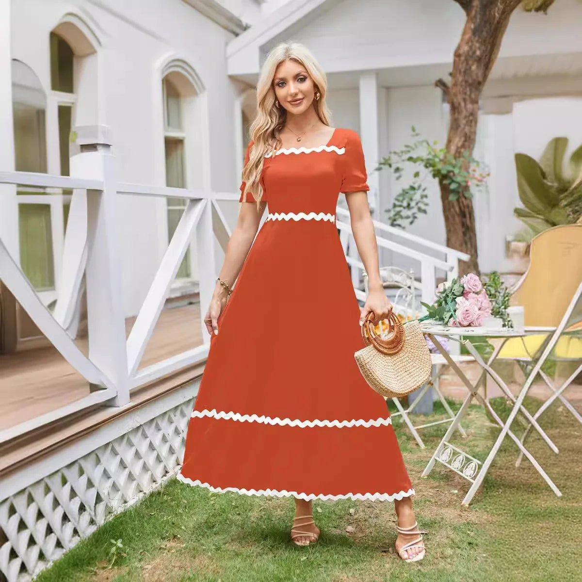 Cocktail Dresses- Square Neck Cocktail Dress for Formal Events- - Pekosa Women Fashion