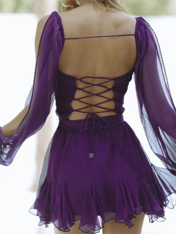 Cocktail Dresses- Mini Dress with Dramatic Sleeves for Wedding Guests & Parties- - Pekosa Women Fashion