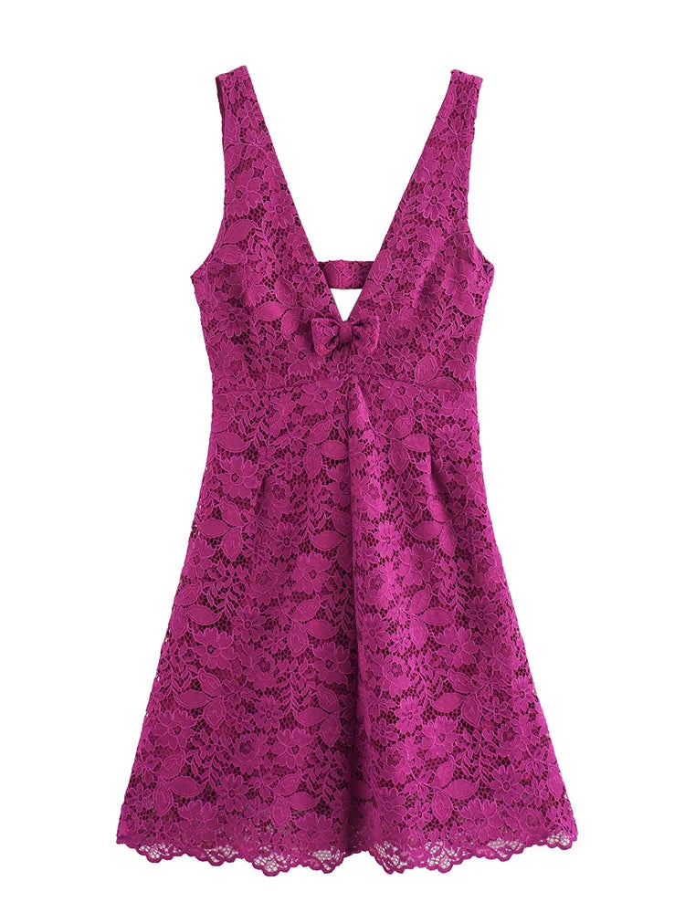 Cocktail Dresses- Romance V-neck Lace Mini Dress for Cocktails- - Chuzko Women Clothing