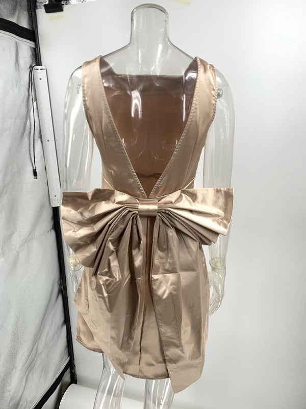 Cocktail Dresses - Square Neck Satin Cocktail Dress with Open Back