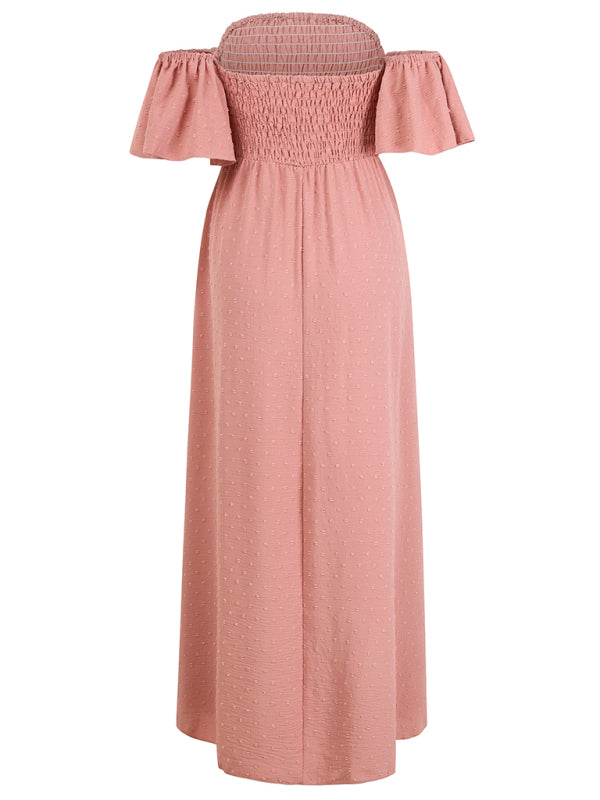 Cocktail Dresses- Textured Off-Shoulder High-Low Dress for Cocktail Parties- - Pekosa Women Fashion