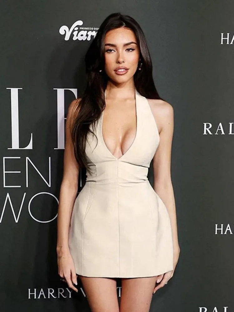 Sommerparty-Minikleid in A-Linie mit tiefem Ausschnitt und Neckholder fĂŒr Damen