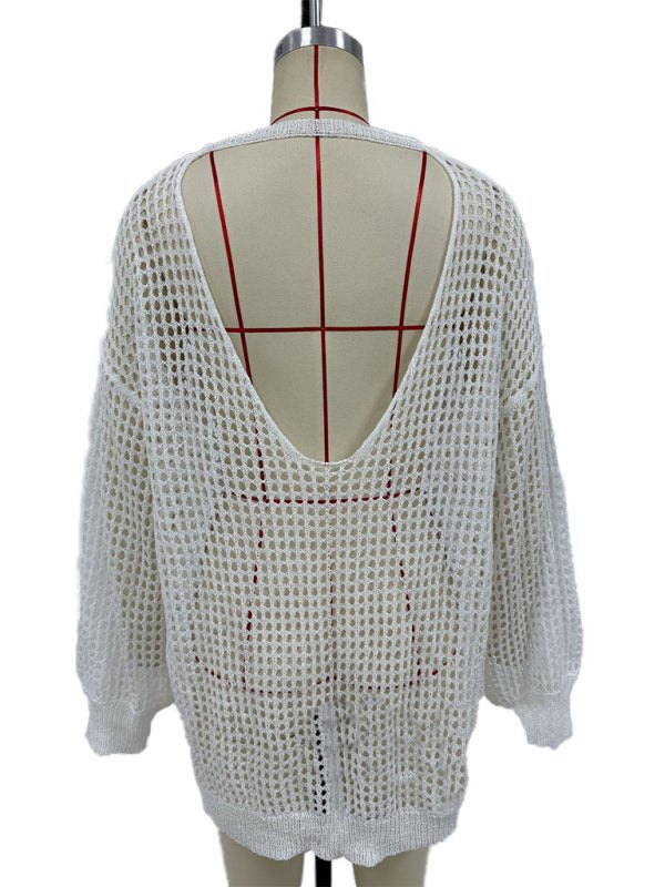 Cover Ups - Elegant Summer Beach Knit Top with Open Back