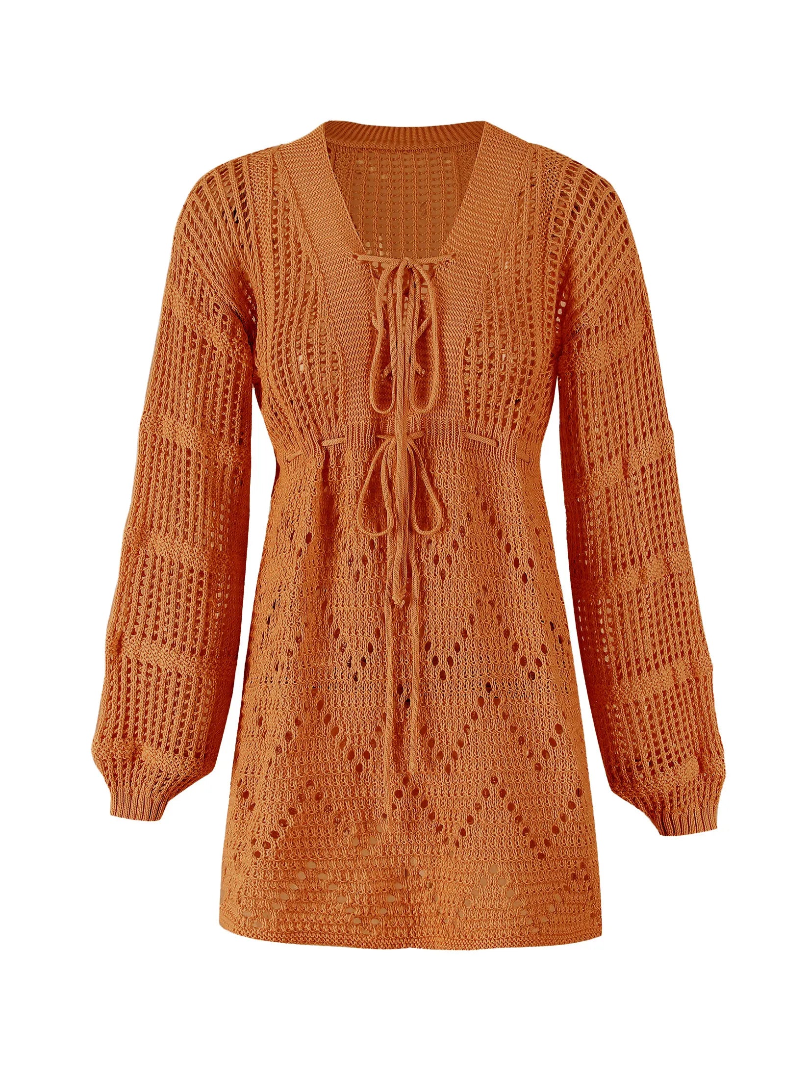 Cover up - Women's Beach Knit Cover-Up Lace-Up Beach Dress