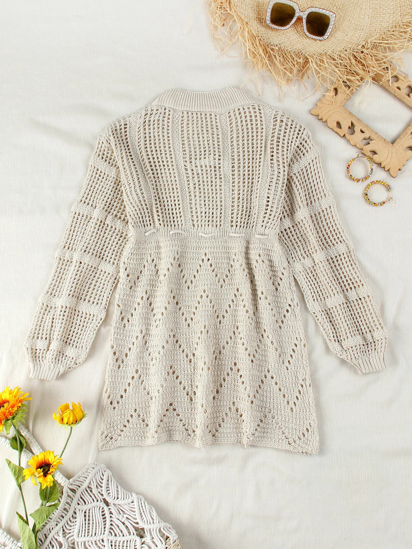 Cover up - Women's Beach Knit Cover-Up Lace-Up Beach Dress