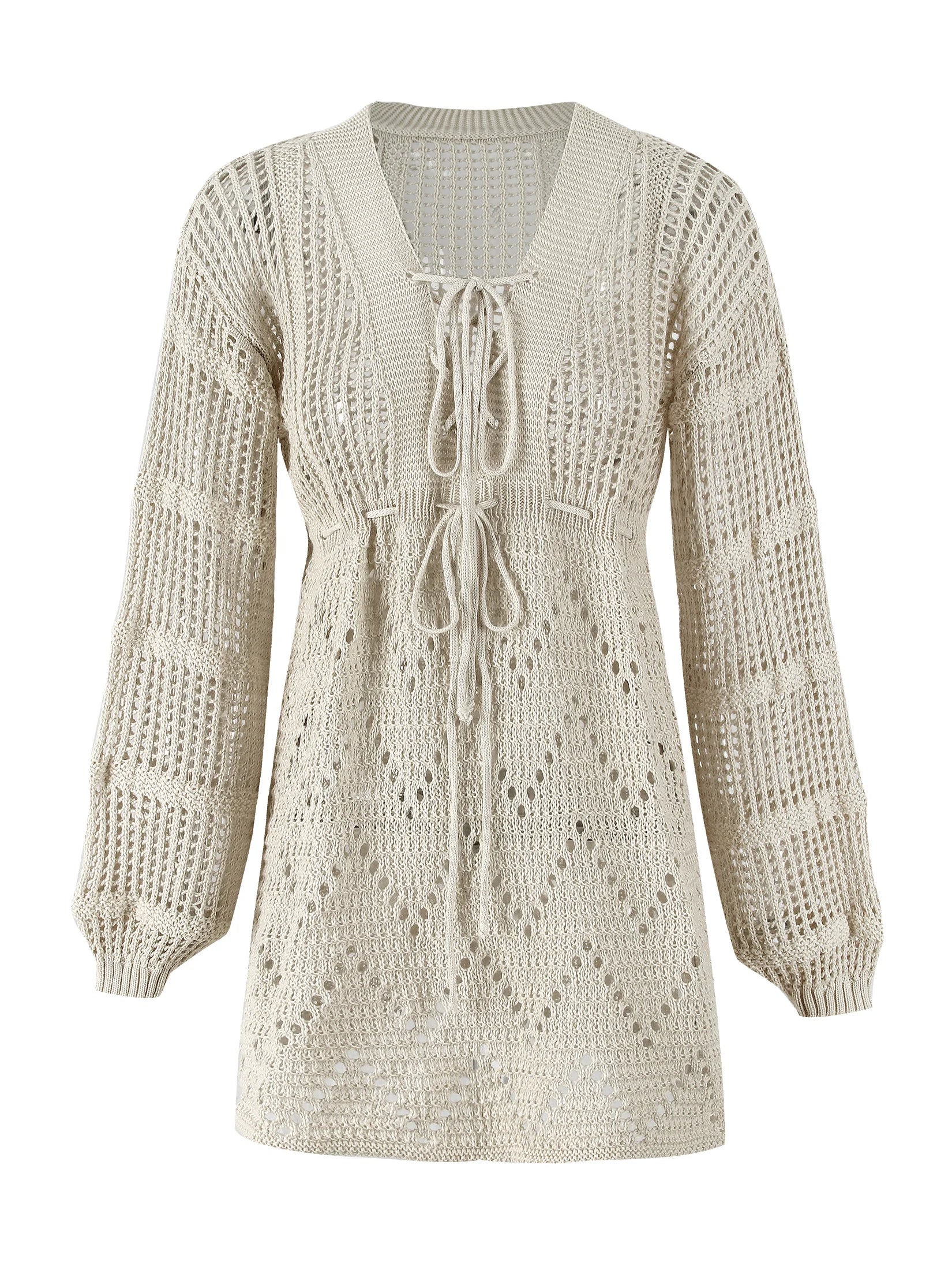 Cover up - Women's Beach Knit Cover-Up Lace-Up Beach Dress