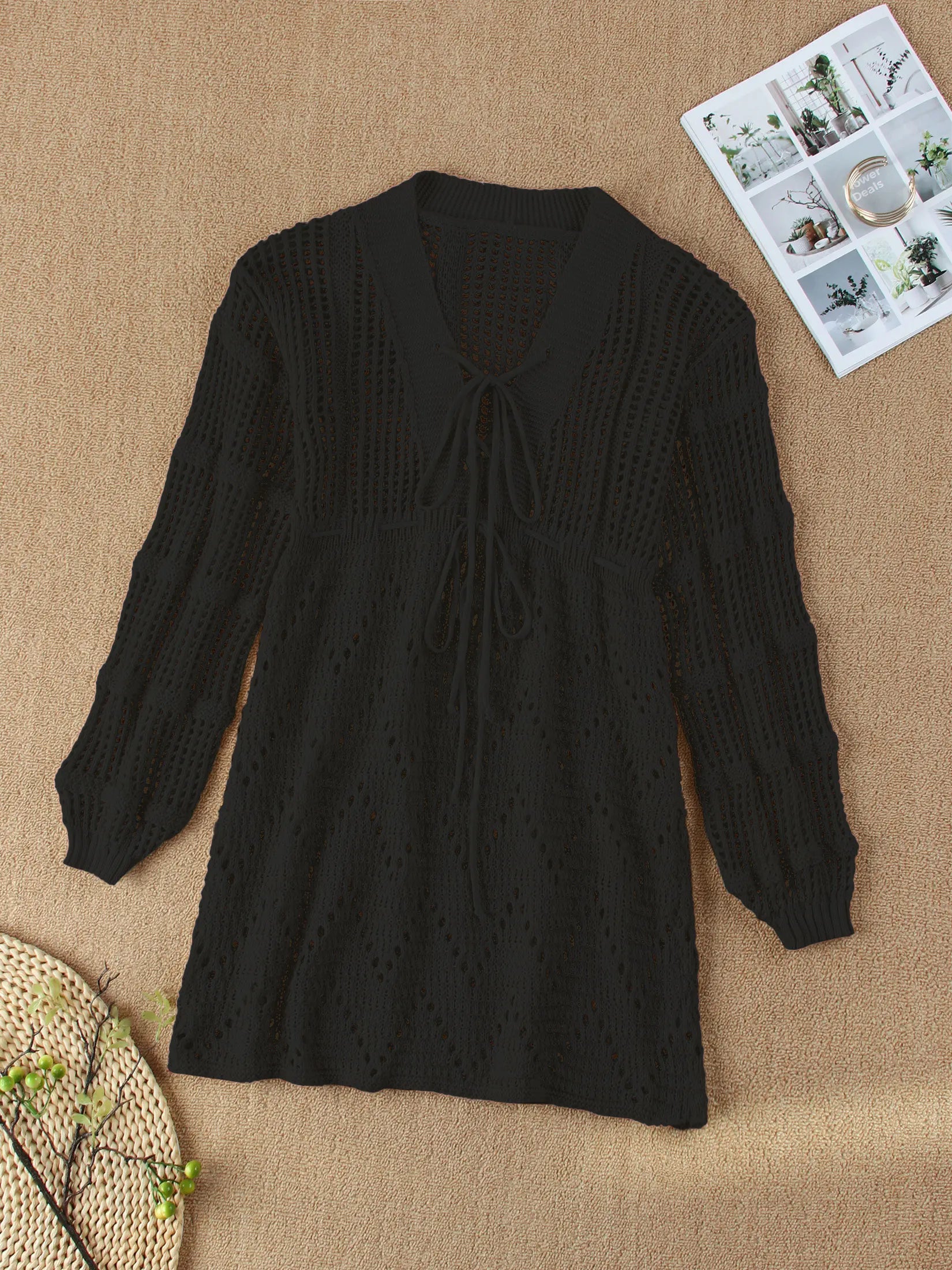 Cover up - Women's Beach Knit Cover-Up Lace-Up Beach Dress