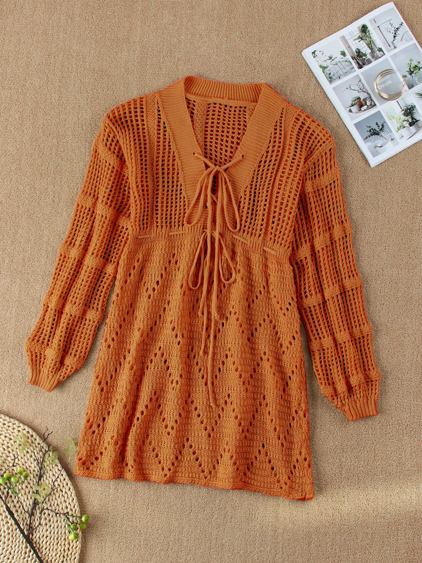 Cover up - Women's Beach Knit Cover-Up Lace-Up Beach Dress