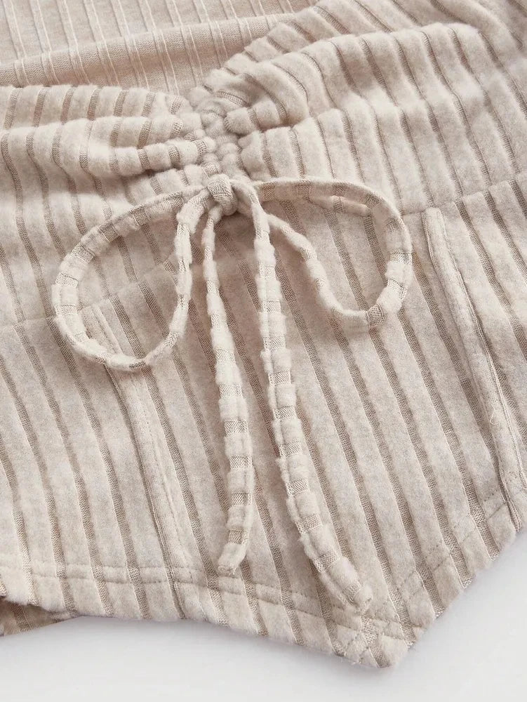 Crop Tops - Sweetheart Neck Rib-Knit Flare Sleeve Crop Top