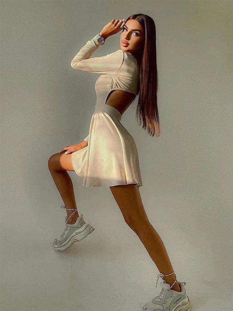 Trendy Cutout Design Fit & Flare Minikleid mit langen Ärmeln