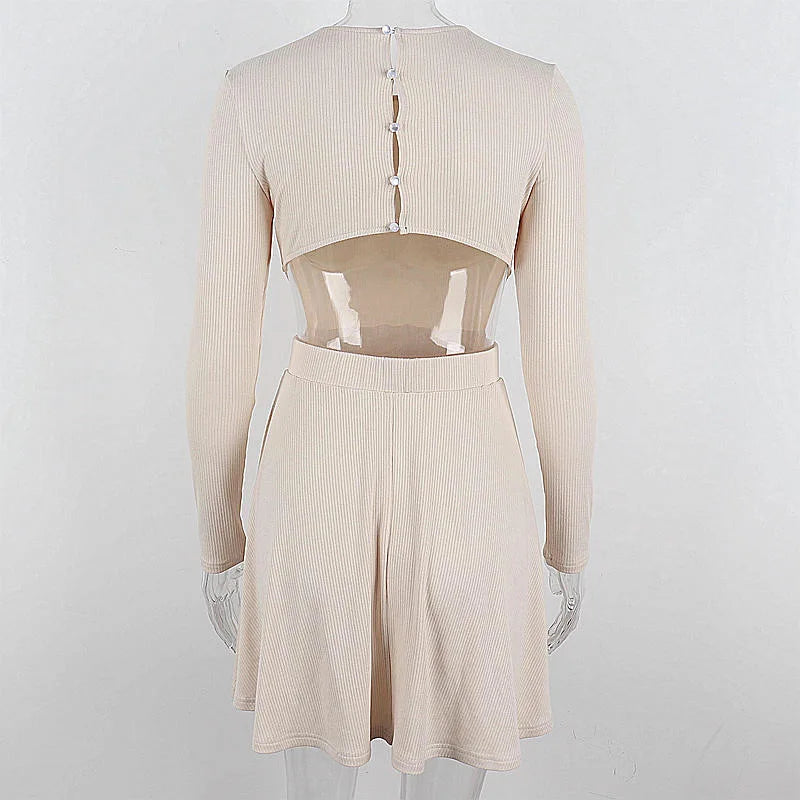 Trendy Cutout Design Fit & Flare Minikleid mit langen Ärmeln