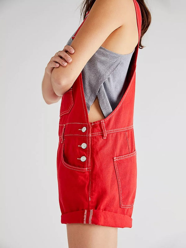 Denim Playsuit - Cotton Denim Playsuit with Folded Hem - Overalls