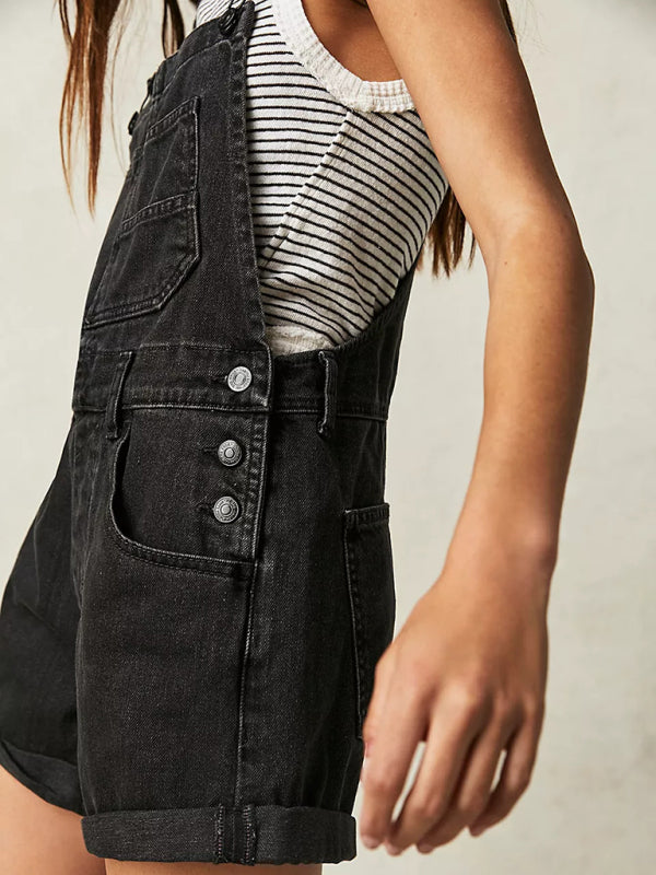 Denim Playsuit - Cotton Denim Playsuit with Folded Hem - Overalls