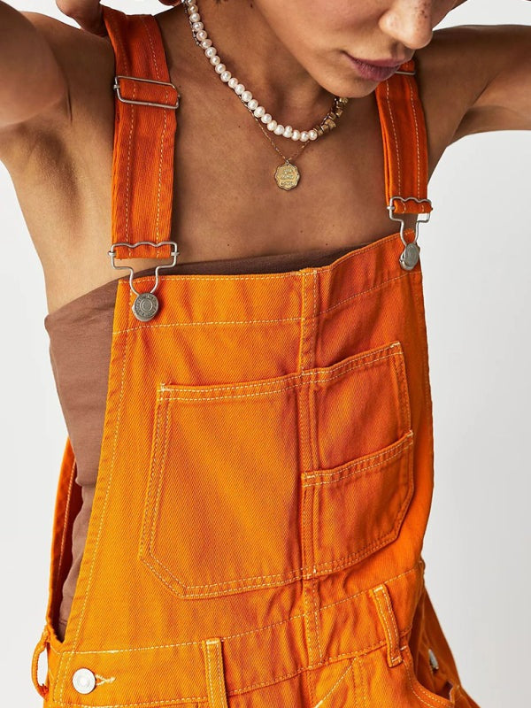 Denim Playsuit - Cotton Denim Playsuit with Folded Hem - Overalls