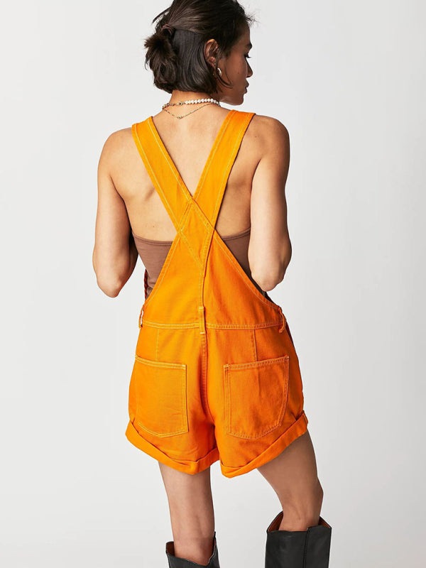 Denim Playsuit - Cotton Denim Playsuit with Folded Hem - Overalls