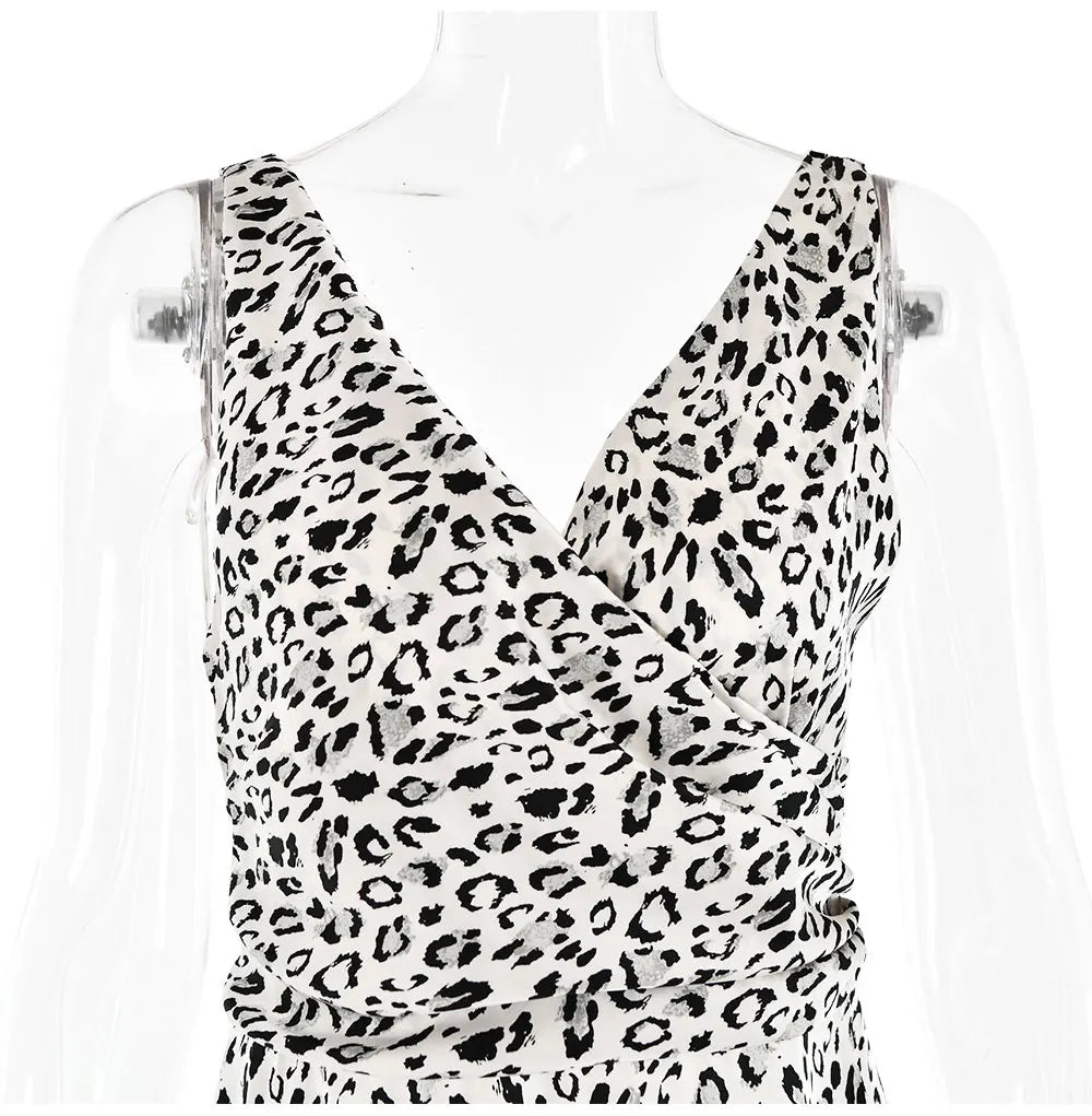 Elegant Dresses- Satin Women's Elegant Leopard Print Mermaid Maxi Dress- - Pekosa Women Fashion