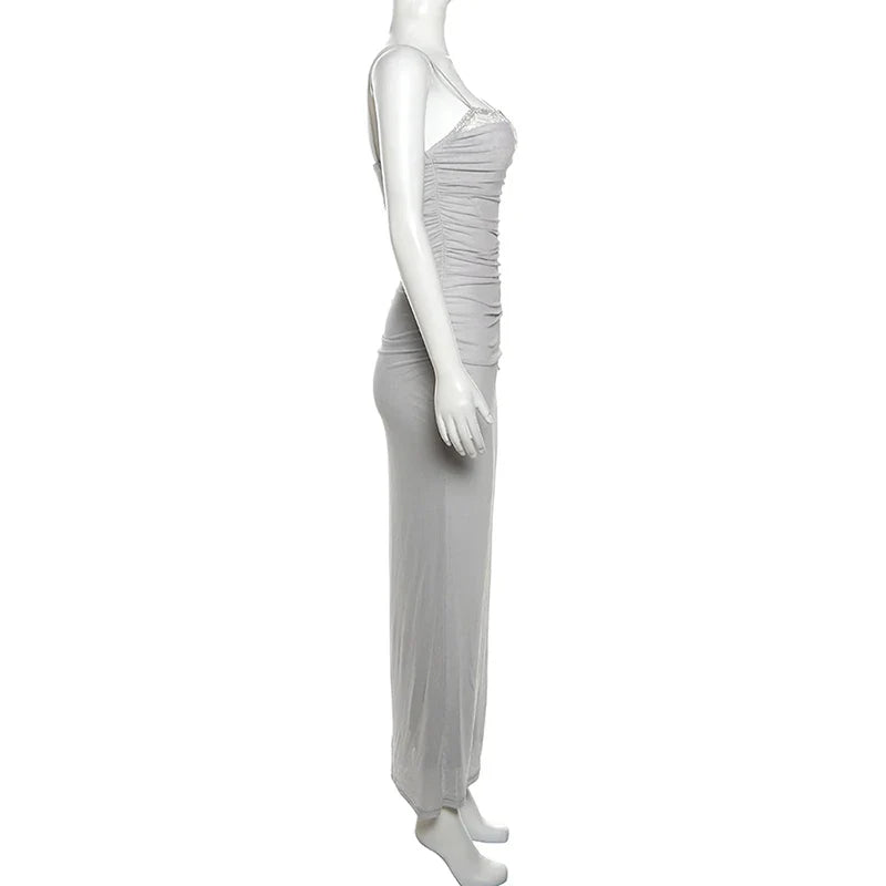 Elegant Dresses- Mesh Square-Neck Evening Gown Dress for Formal Occasions- - Pekosa Women Fashion