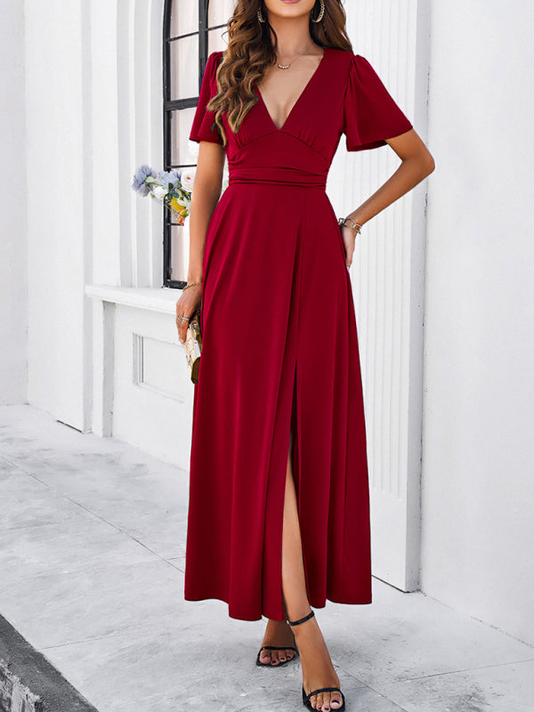 Elegant Dresses- Women Elegant A-Line Slit Maxi Dress for Wedding Guests- - Pekosa Women Fashion