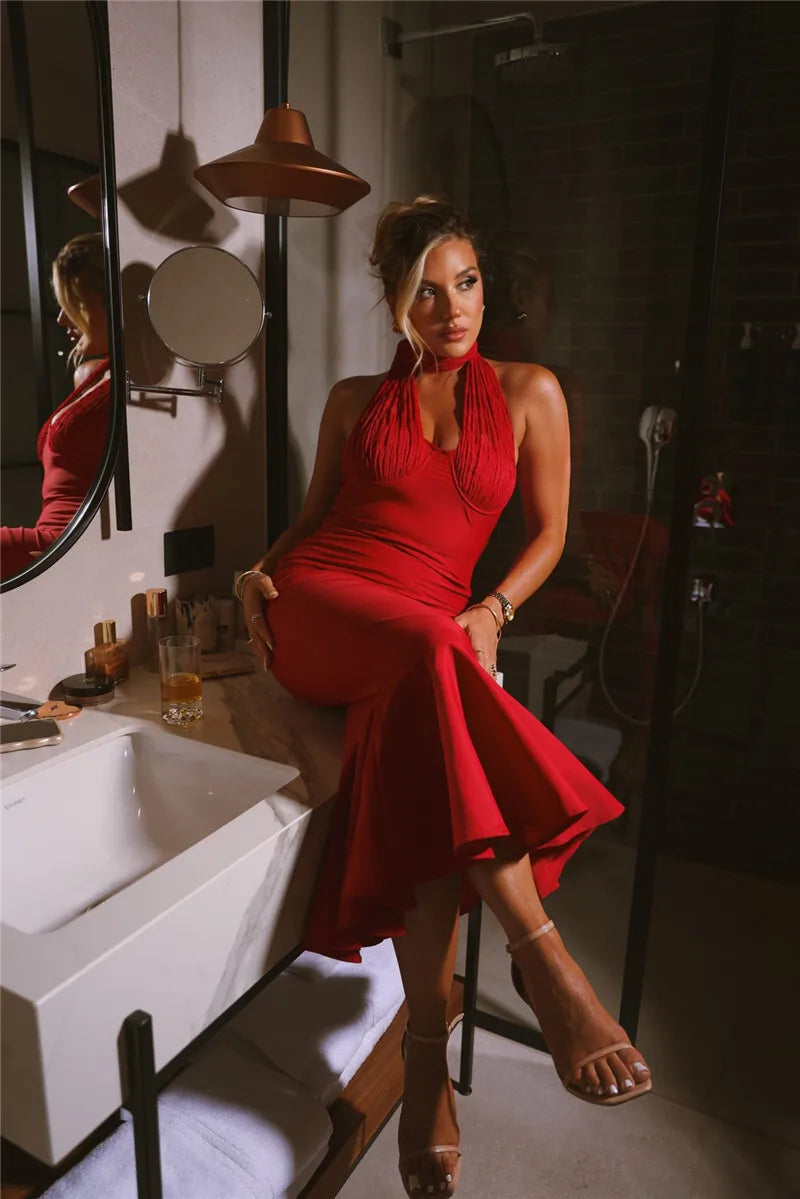 Event Dresses - Halter Elegance Mermaid Evening Dress