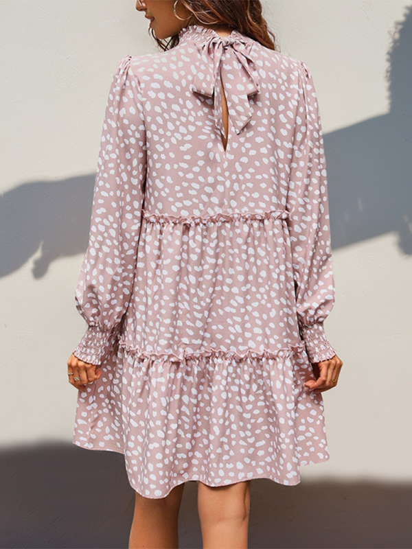 Fall Dresses- Women Frill Neck Tiered Dress for Autumn- - Chuzko Women Clothing