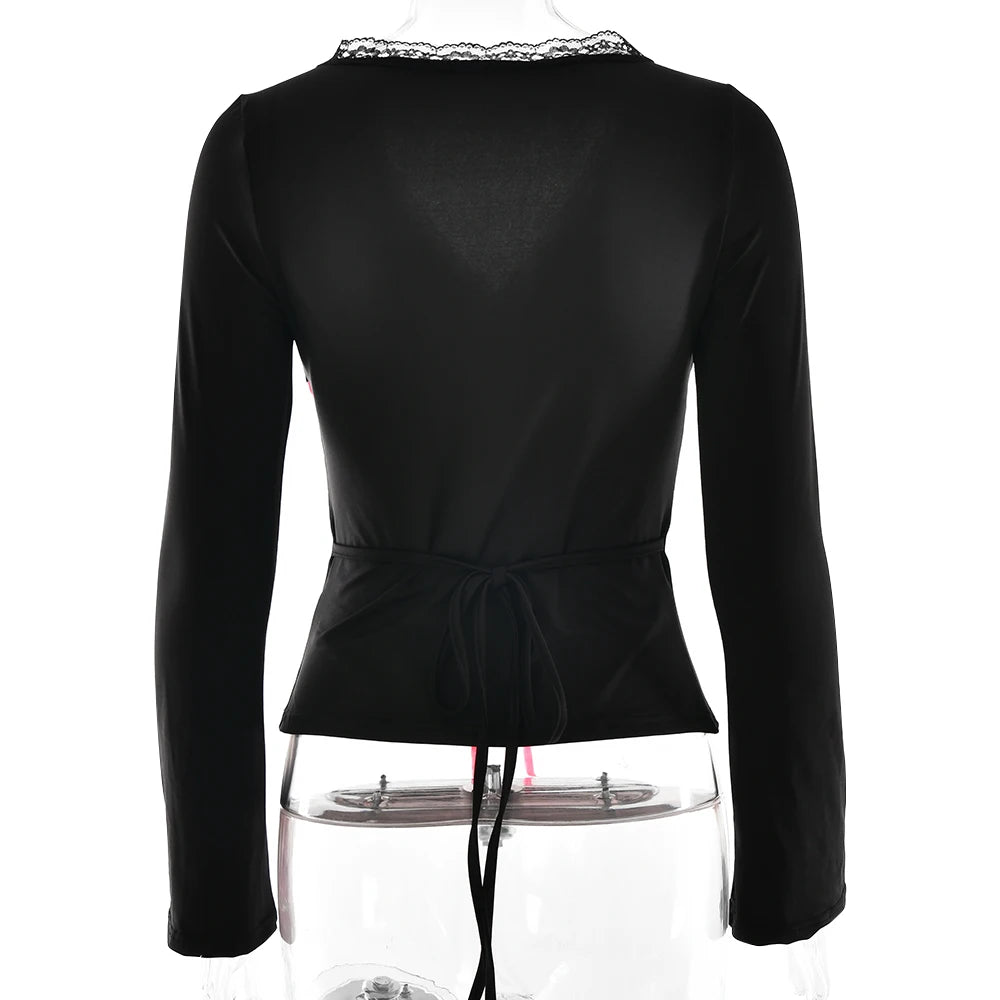 Fall Tops - Lace Ribbon Flare Sleeve Top