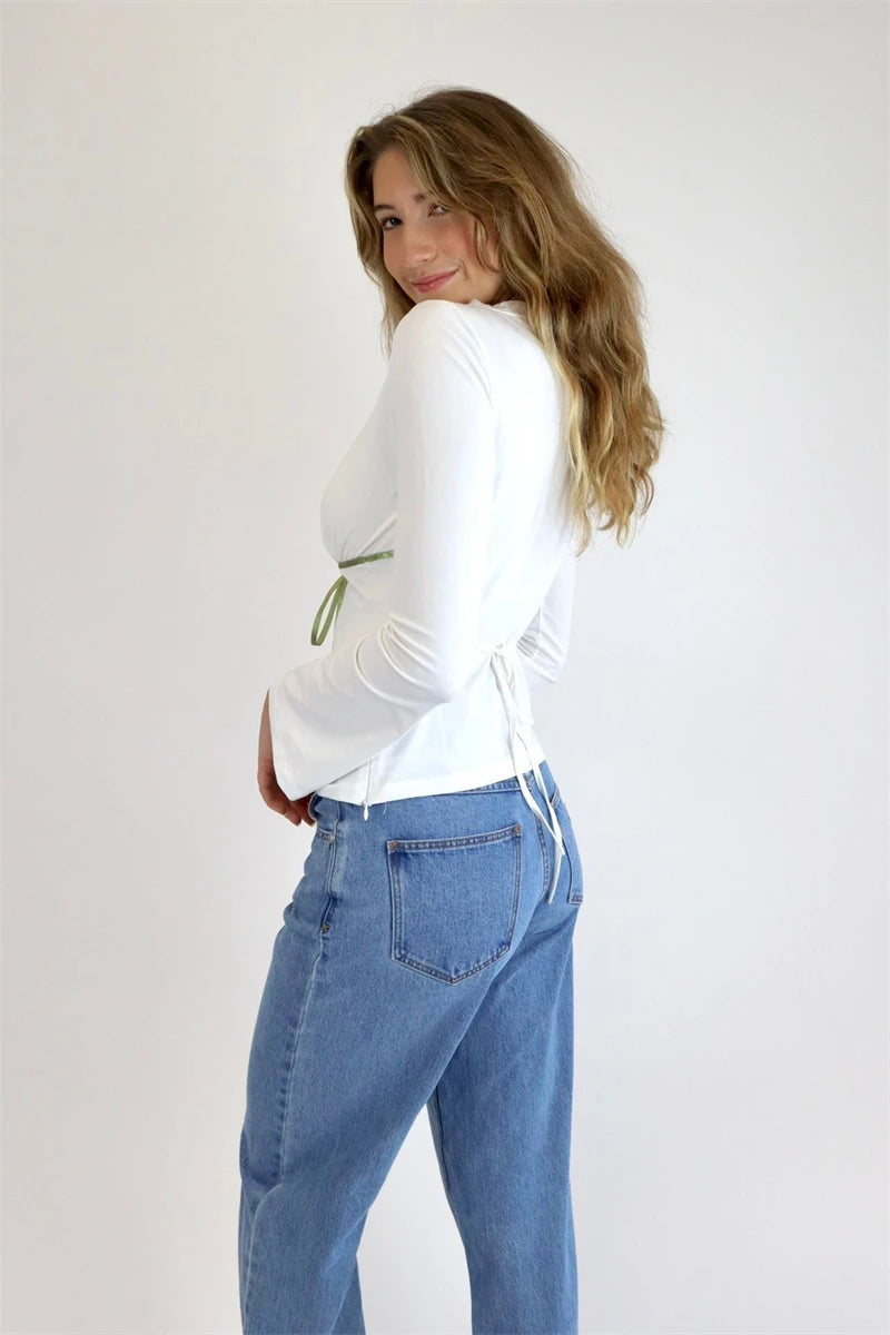 Fall Tops - Lace Ribbon Flare Sleeve Top