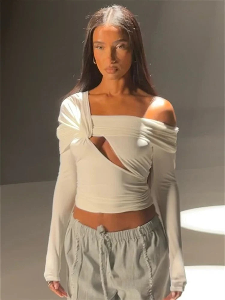 Fall Tops - Casual Cutout Off-Shoulder Top