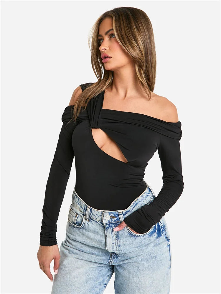 Fall Tops - Casual Cutout Off-Shoulder Top