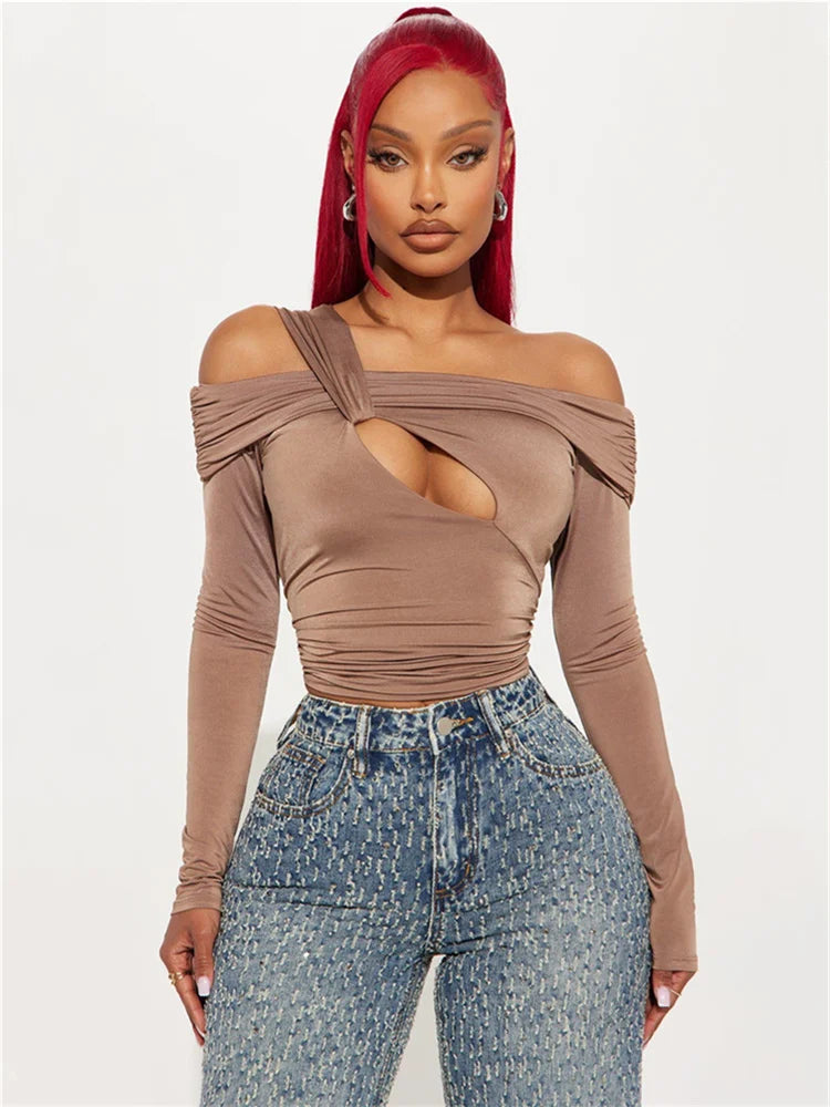 Fall Tops - Casual Cutout Off-Shoulder Top