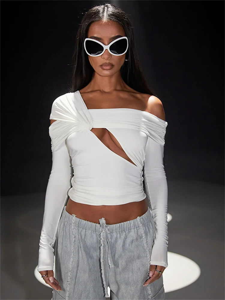 Fall Tops - Casual Cutout Off-Shoulder Top