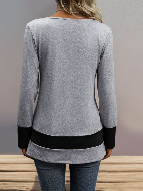 Fall Tops- Women V-Neck Color Block Fall Top- - Pekosa Women Fashion