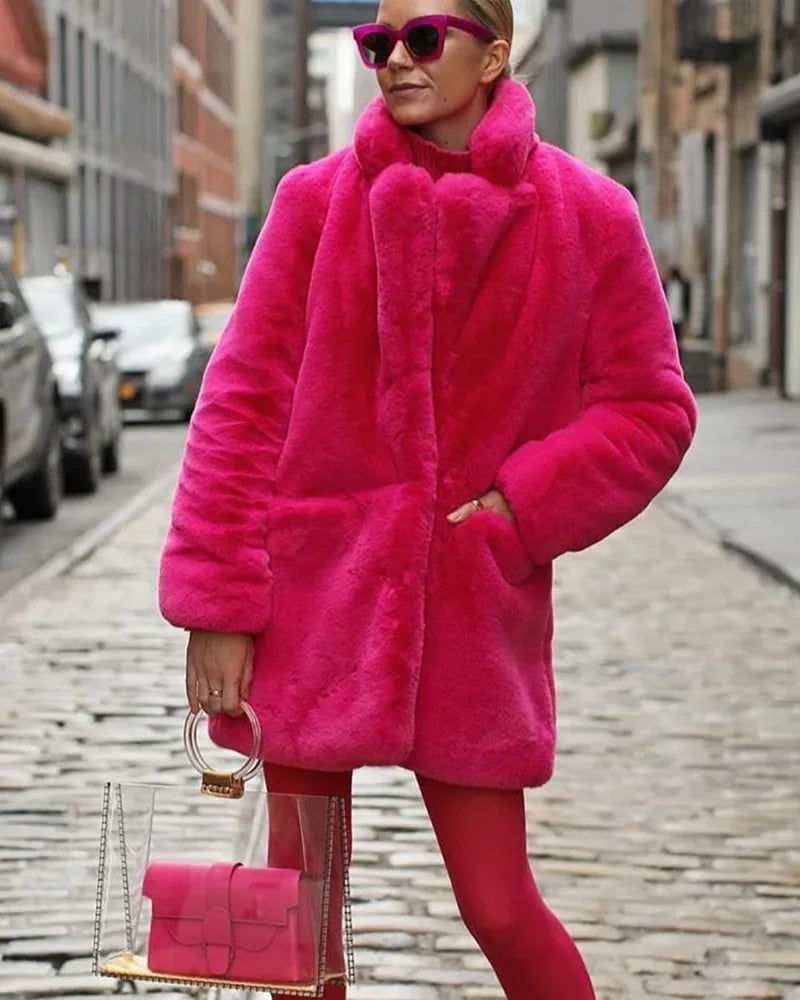 Faux Fur Coats - Vibrant Women's Faux Fur Coat for Stylish Winter Warmth
